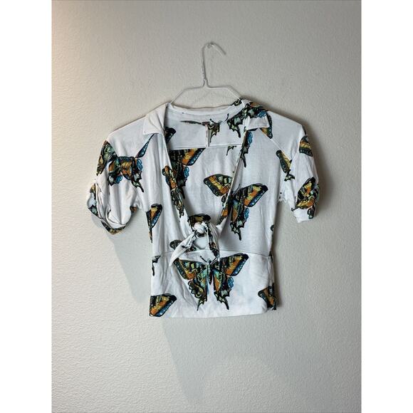 Free People Tops - Free People Ready Set Sail Cropped Twist Front Butterfly Tee Shirt Top Women's S